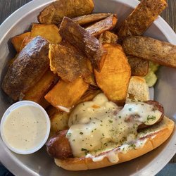 Kelly T’s - Brat with bear cheese and tater skins