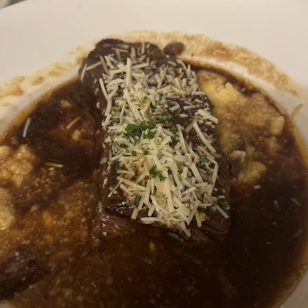 Braised short rib over polenta (I took a few bites before the pic--sorry!) Braised short rib over polenta (I took a few bites before the pic--sorry!)