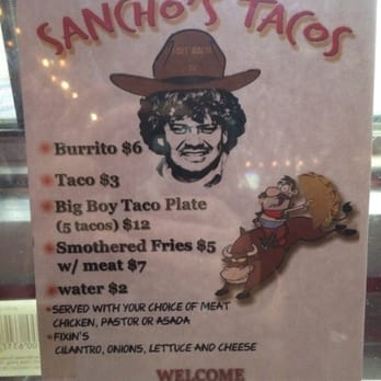 Sancho's Tacos - a menu for the restaurant - Food Trucks Near Me - Fort Worth, Texas Sancho's Tacos - a menu for the restaurant - Food Trucks Near Me - Fort Worth, Texas