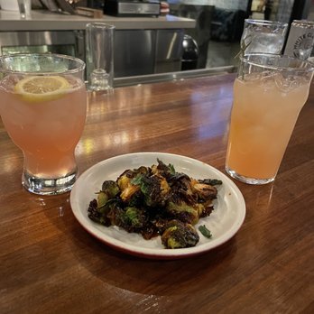 Culinary Dropout - Brussel sprouts, Between You & Me and a mango drink with White Claw - New American Near Me - Tucson, Arizona