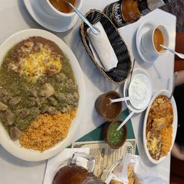 Carne en chile verde and a #11 combination with a modelo negra michelada Carne en chile verde and a #11 combination with a modelo negra michelada