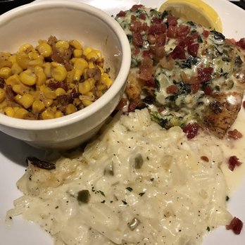 Latitude Seafood - Mahi rockefeller with creamed corn w/ bacon & cheddar jalapeño hash - Seafood Near Me - Midlothian, Virginia Latitude Seafood - Mahi rockefeller with creamed corn w/ bacon & cheddar jalapeño hash - Seafood Near Me - Midlothian, Virginia