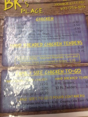 Menu photo 2 BK's Place Monroe City, MO