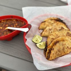 La Playa in Harbor - Fried birria tacos with consomé