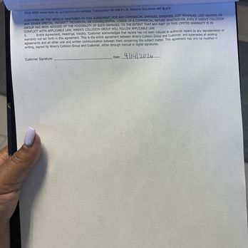 Wren's Collision - Lifetime warranty agreement paperwork provided for me to sign at pick up time. - Body Shops Near Me - Douglasville, Georgia