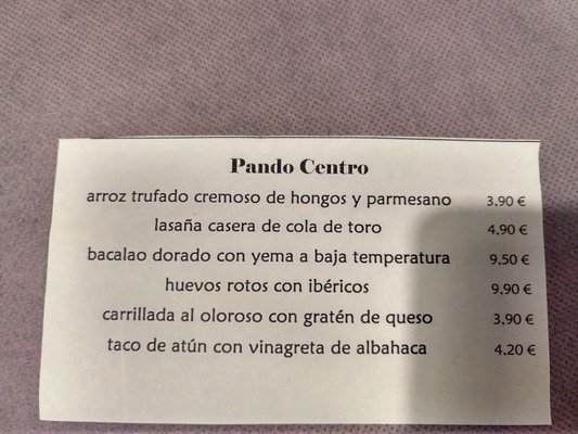 Menu photo 1 Pando Centro Seville, SE