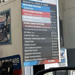 PX2 Automotive Valvoline - Their pricing menu...