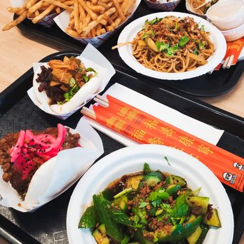 Bird And Bao - (top) patchdog, nashville hot, sweet heat, nutty professor, fries & sesame noodz. (bottom) blackbird, patchdog, crushed cucumber - Asian Fusion Near Me - Patchogue, New York