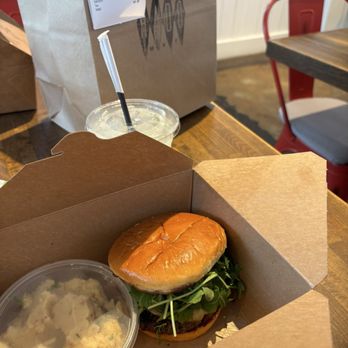 Rado Market - Oxtail Smash Burger with Potato Salad. - Salad Near Me - Houston, Texas