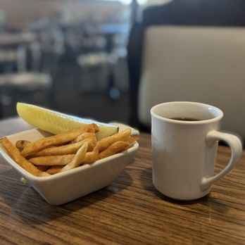 The City Diner - City Diner - french fries w a pickle & coffee. 4/18/24 - American Near Me - Cleveland, Ohio The City Diner - City Diner - french fries w a pickle & coffee. 4/18/24 - American Near Me - Cleveland, Ohio