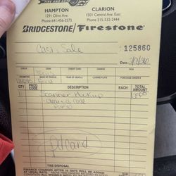 Hanson & Sons Tire - The receipt