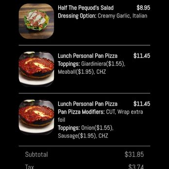 Pequod's Pizza - Order Summary $35.59 - Pizza Near Me - Chicago, Illinois