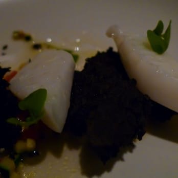 Benu - Fish & shellfish: Big fin squid, squid ink pain de mie, summer squash, olive oil - Asian Fusion Near Me - San Francisco, California Benu - Fish & shellfish: Big fin squid, squid ink pain de mie, summer squash, olive oil - Asian Fusion Near Me - San Francisco, California
