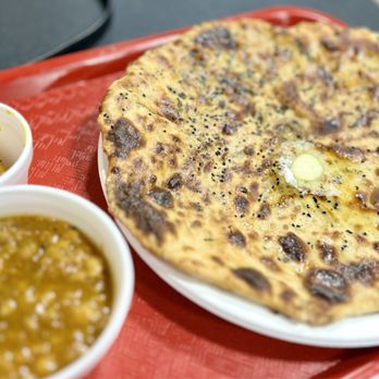 Indian Supermarket - Amritsari Aloo Kulcha, with chickpeas and pickled veg - Indian Near Me - Sacramento, California