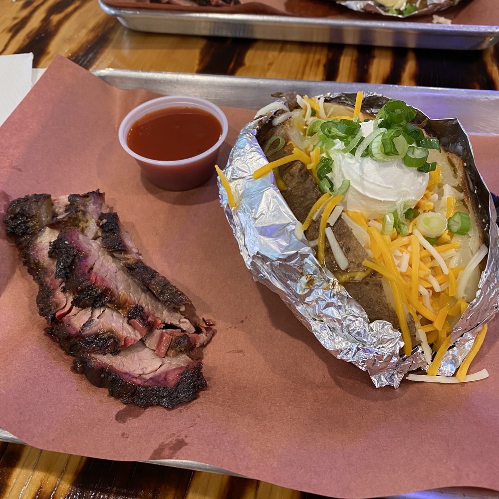 Happy Trails BBQ - Brisket baked potato - Barbeque Near Me - Palestine, Texas Happy Trails BBQ - Brisket baked potato - Barbeque Near Me - Palestine, Texas