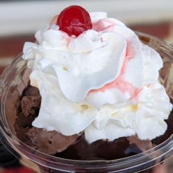 Simple sundae with eclair brownie and death by chocolate.
