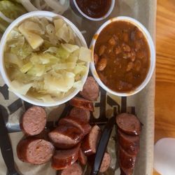 Doc's BBQ - Sausage cabbage and baked beans