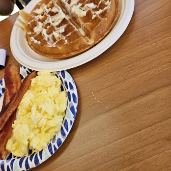 Waffles Cafe - Breakfast special - Original waffle, scrambled eggs, and bacon - Coffee & Tea Near Me - Las Vegas, Nevada