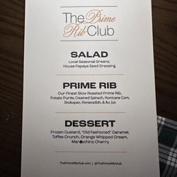 The Prime Rib Club - Pre Fixe Menu