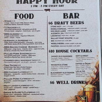 Smoke & Glory - Happy Hour Menu 4/26 - Barbeque Near Me - Chula Vista, California Smoke & Glory - Happy Hour Menu 4/26 - Barbeque Near Me - Chula Vista, California