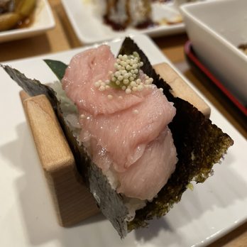 Hiyori - Toro temaki (hand roll) garnished with crispy rice spheres - Japanese Near Me - Cypress, California