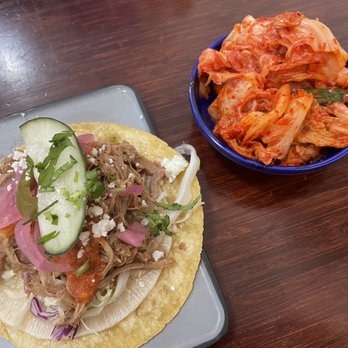 Taco Mogo - 3 taco special and cabbage kimchee - Korean Near Me - Eugene, Oregon