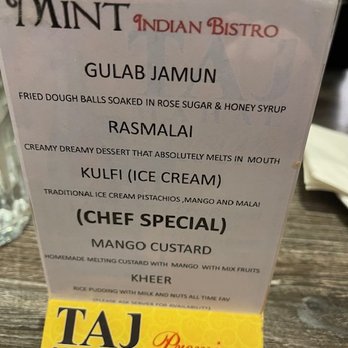 Mint Indian Bistro - The dessert menu - Indian Near Me - Las Vegas, Nevada
