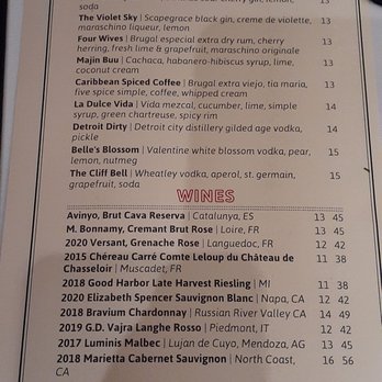 Cliff Bell's - Drink menu. - Bars Near Me - Detroit, Michigan
