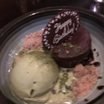Ozumo - CHOCO-CHAN - $14 - Flourless chocolate cake with a matcha-ganache filling & matcha ice cream topped with red bean crumbles. - Sushi Bars Near Me - San Francisco, California Ozumo - CHOCO-CHAN - $14 - Flourless chocolate cake with a matcha-ganache filling & matcha ice cream topped with red bean crumbles. - Sushi Bars Near Me - San Francisco, California