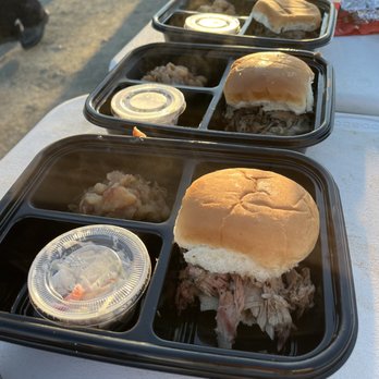 Smokin Barrels BBQ - three trays of pulled pork sandwiches - Food Trucks Near Me Smokin Barrels BBQ - three trays of pulled pork sandwiches - Food Trucks Near Me