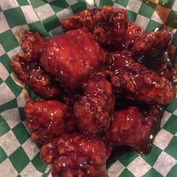 Junction Bowl - Boneless bourbon wings. Very saucy.