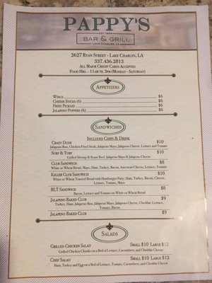 Menu photo 3 Pappy's Bar and Grill Lake Charles, LA