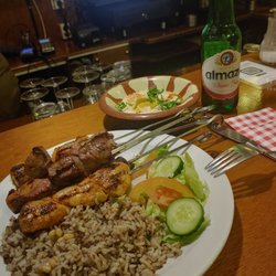Restaurant Beyrouth - Mixed grill with rice and salad! Small side hummus and of course Lebanese beer!