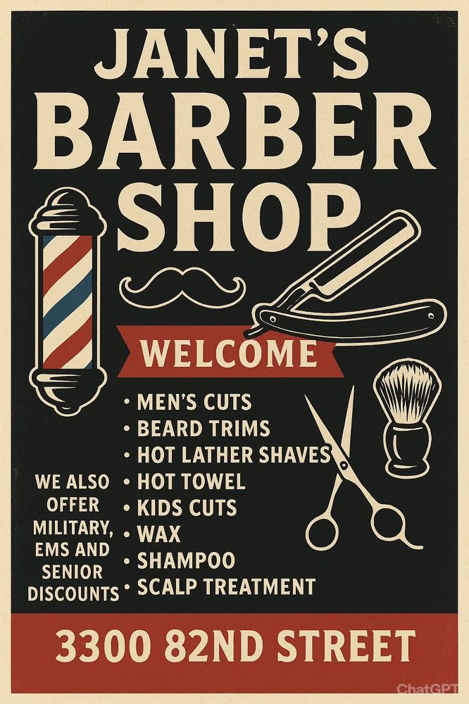Moe & Janet's Barber shop Logo