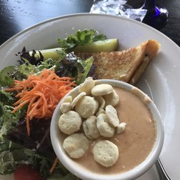 Lobster Bisque, lobster grilled cheese and side greens Lobster Bisque, lobster grilled cheese and side greens