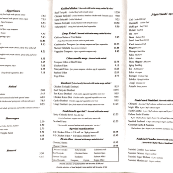Sushiland - Menu with adjusted prices as of 8/29/2017 - Japanese Near Me - Hayward, California