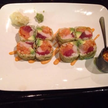 Kushi Sushi - White Tiger roll with mango salsa. Ask for it spicy and its a top pick! - Sushi Bars Near Me - Nesconset, New York