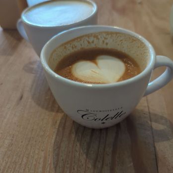 Mademoiselle Colette - Cortado in foreground, cappuccino in the back. - Breakfast & Brunch Near Me - Menlo Park, California Mademoiselle Colette - Cortado in foreground, cappuccino in the back. - Breakfast & Brunch Near Me - Menlo Park, California
