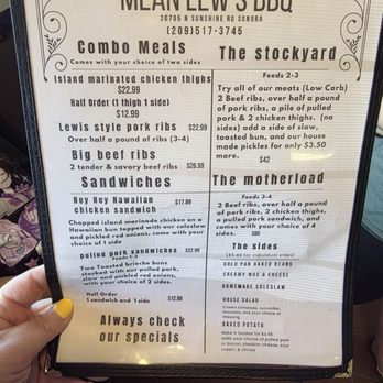 Mean Lew’s BBQ - Menu 6/27/26 - Barbeque Near Me - Sonora, California