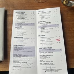 Wines & Beverages menu