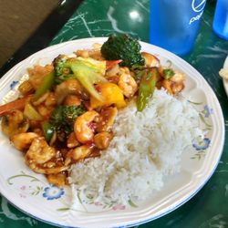 New Oriental Star - Hunan shrimp and chicken. Their spicy was good more of a medium spice.