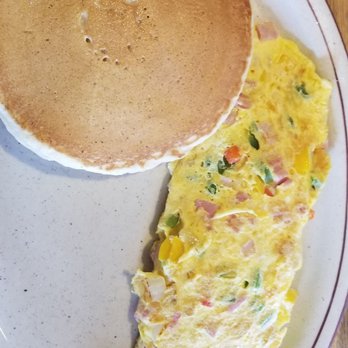 Hampton House Waffles & Eatery - Western omelette with cheddar cheese & 2 pancakes. - Waffles Near Me - Feasterville, Pennsylvania Hampton House Waffles & Eatery - Western omelette with cheddar cheese & 2 pancakes. - Waffles Near Me - Feasterville, Pennsylvania