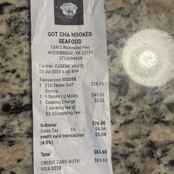 GotCha Hooked Seafood - Receipt - Seafood Markets Near Me - Woodbridge, Virginia