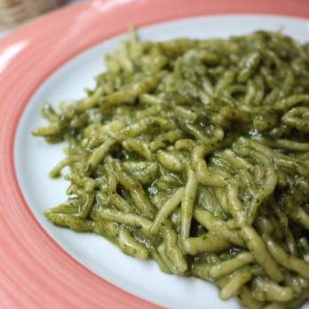 Trattoria La Scogliera - Trofie (local pasta) with pesto. - Italian Near Me - Manarola, SP Trattoria La Scogliera - Trofie (local pasta) with pesto. - Italian Near Me - Manarola, SP
