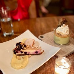 Vedge - Blueberry Cheesecake and pistachio Budino
