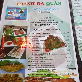 Thanh Da Quan - Menu - Vietnamese Near Me - Houston, Texas Thanh Da Quan - Menu - Vietnamese Near Me - Houston, Texas
