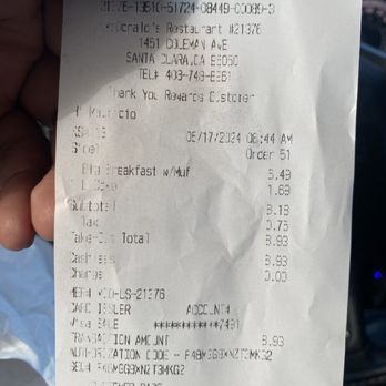 McDonald's - Receipt - Fast Food Near Me - Santa Clara, California McDonald's - Receipt - Fast Food Near Me - Santa Clara, California