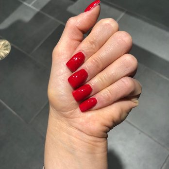 J C Nails - Red acrylic nails with shellac - Nail Salons Near Me - Salt Lake City, Utah