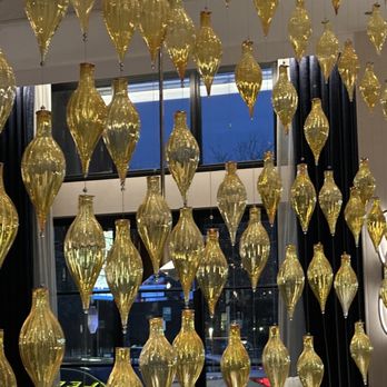 Mesler Kitchen Bar Lounge - gold glass ornaments hanging from the ceiling - New American Near Me - Chicago, Illinois