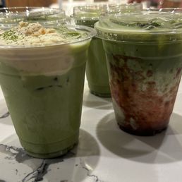 Matcha strawberry, banana, and matcha matcha